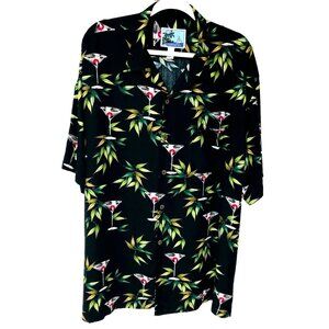 AFTCO Happy‎ Hour Camp Shirt Men's 2X Cocktails Wood Buttons Aloha Cruise